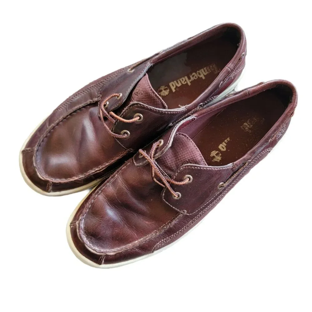 TIMBERLAND 2 Eye Boat Shoes‎ Burgundy Leather Deck Shoes 10.5